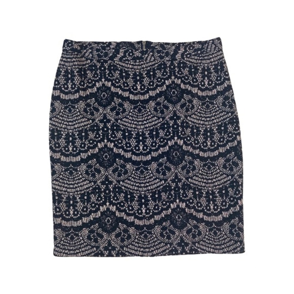 Melissa Paige Womens Navy Gold Metallic Lace Jacquard Pencil Skirt Back Zip Sz 6